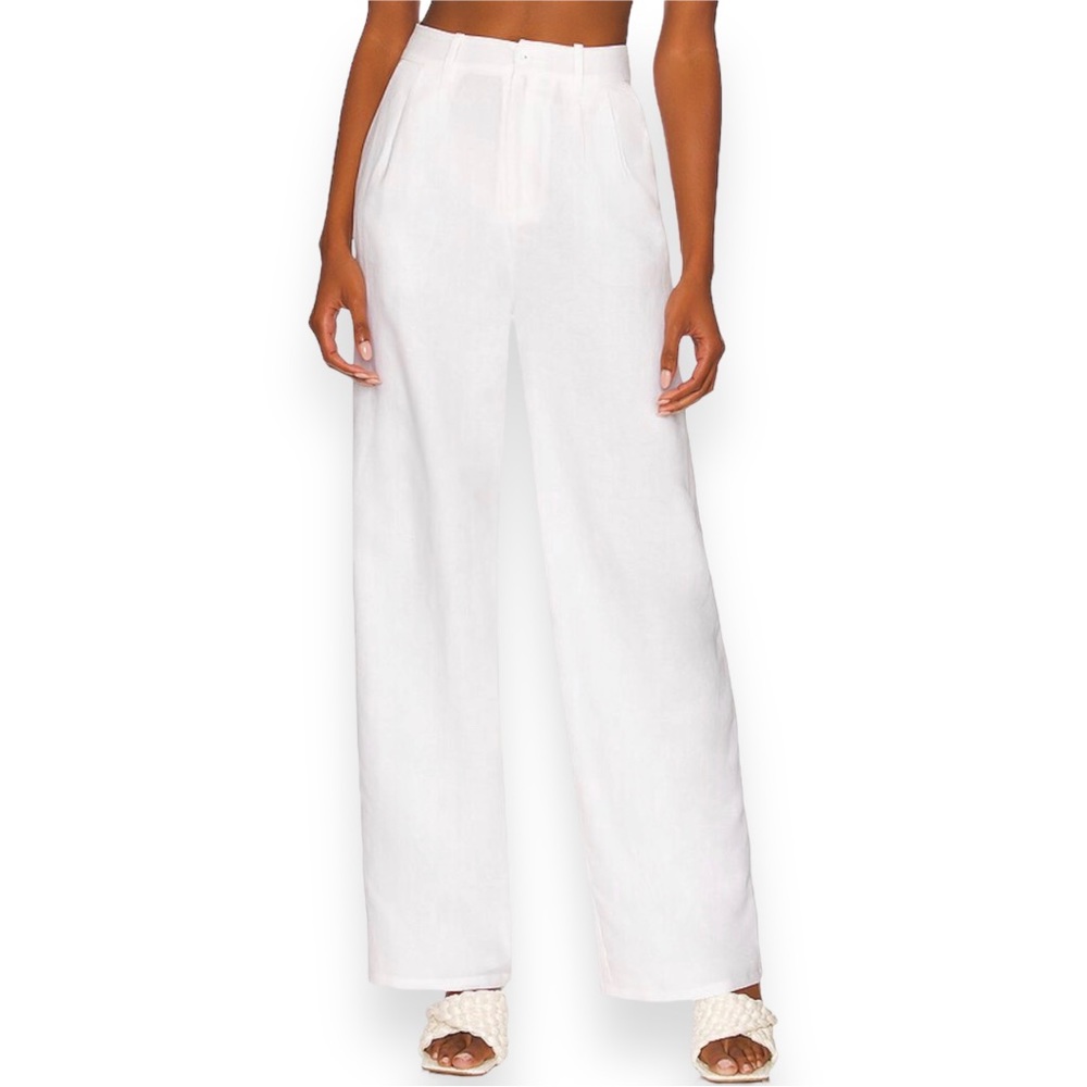 Lovers & Friends Sydney White Linen & Cotton Blend Wide Leg Pants